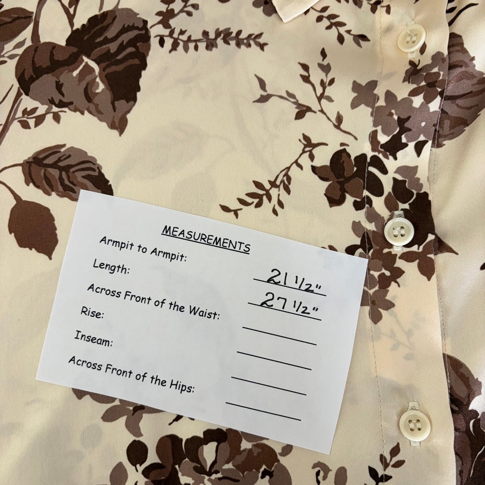 REFORMATION Silk Floral Print Blouse Top Buttondown Cream Brown Chic Large - Picture 16 of 16